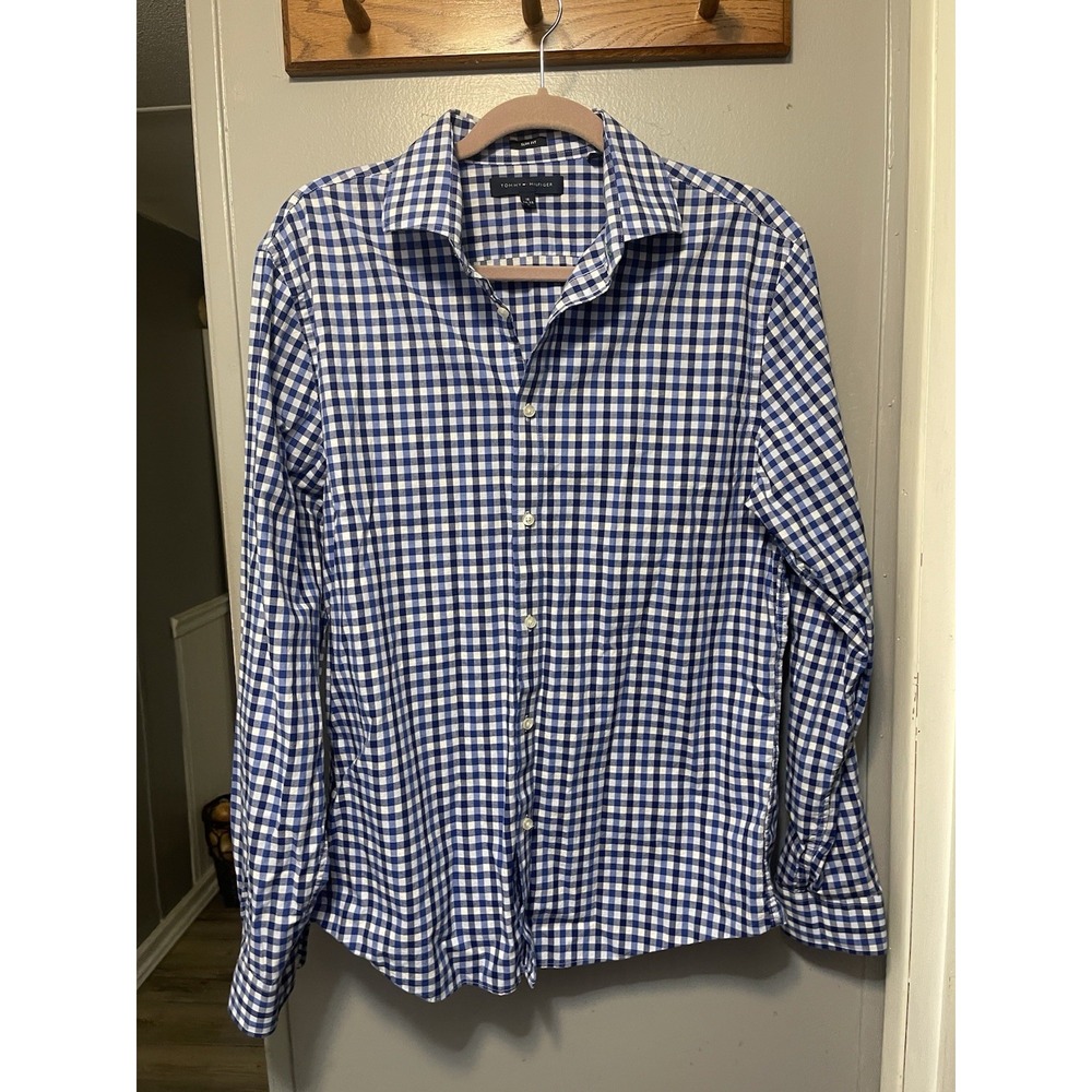 Tommy Hilfiger mens Blue Long sleeve Button Down Dress or Casual Shirt Size L